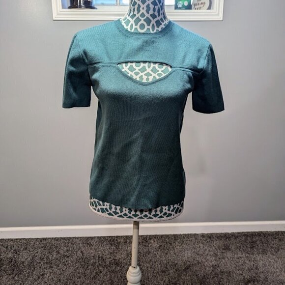 Wishlist Keyhole Sweater Short Sleeveless Top Turquois Size Large - Picture 3 of 7